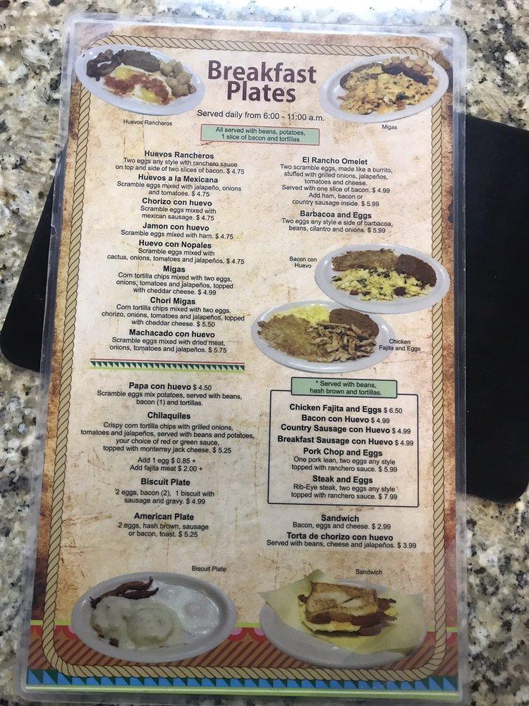 Menu at El Rancho Mexican Restaurant,