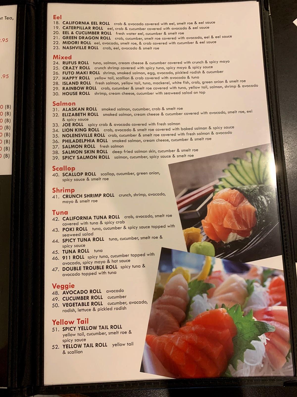 Menu At Midori Restaurant Nashville