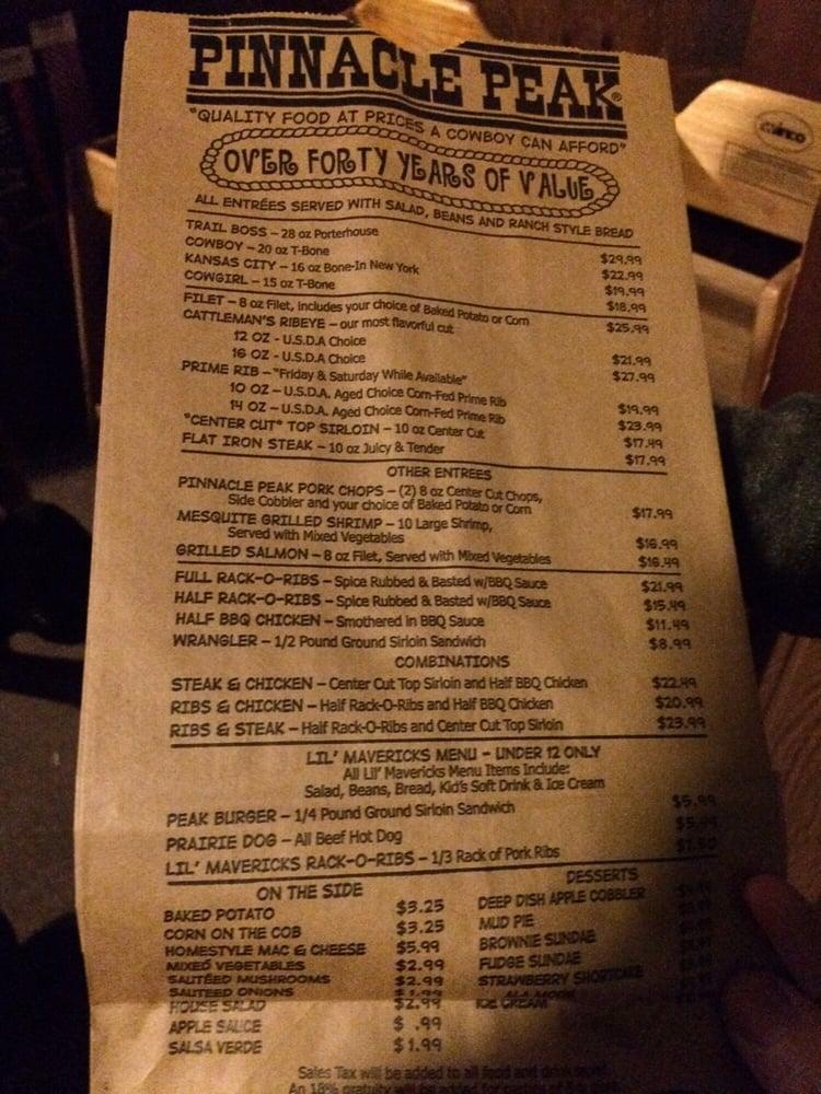 Menu at Pinnacle Peak Steakhouse, San Dimas