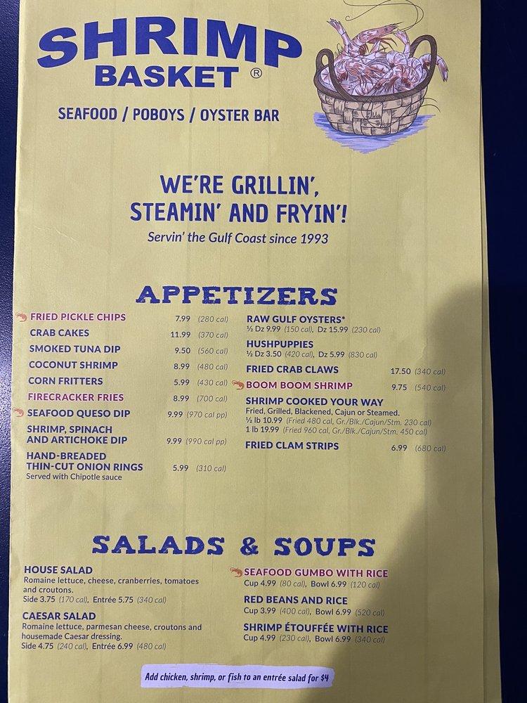 Menu at Shrimp Basket restaurant, Foley, S McKenzie St