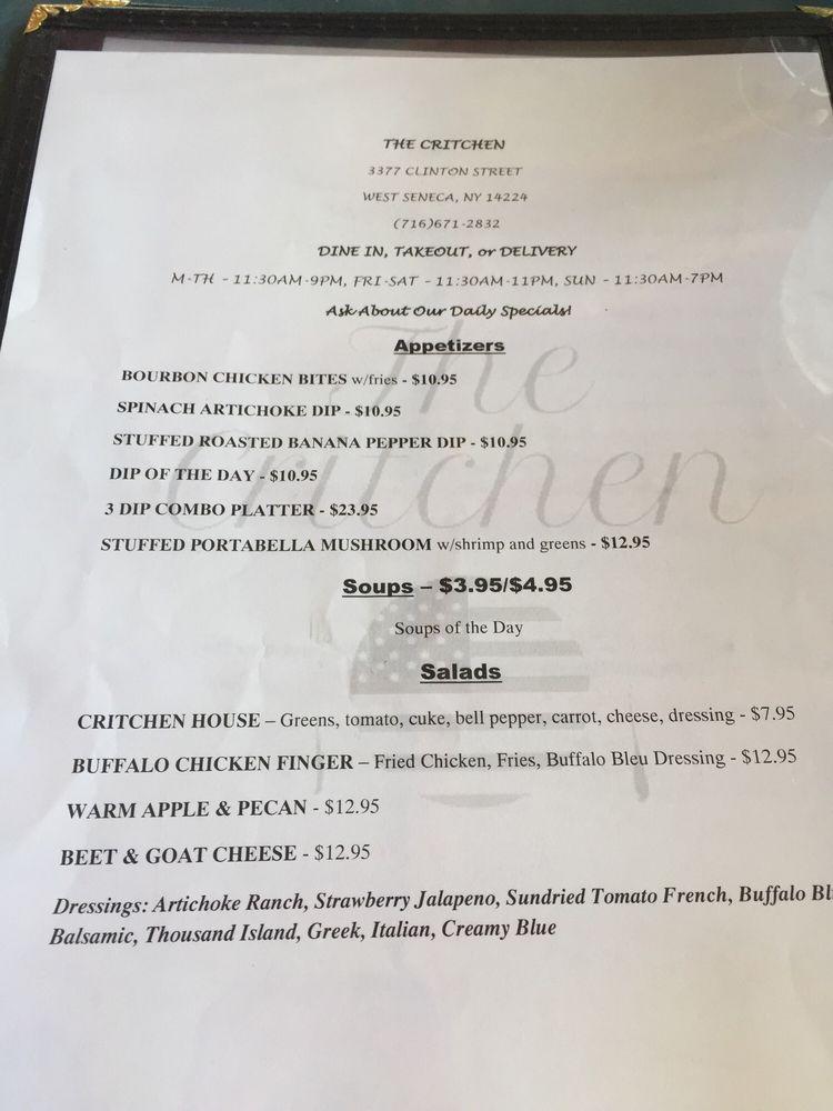Menu at The Critchen restaurant, West Seneca