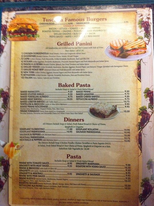 Menu at Tuscana Pizza & Pasta pizzeria, Nazareth, EastonNazareth Hwy