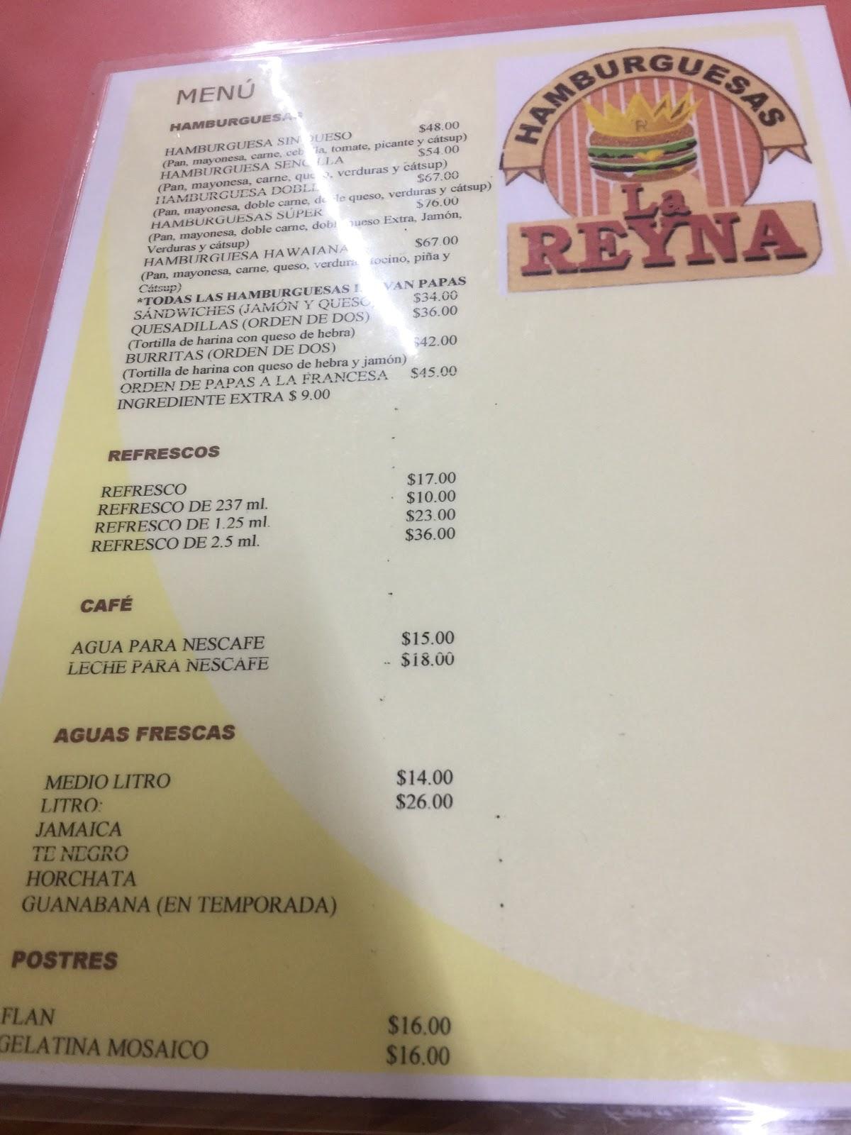 Menu at Hamburguesas La Reyna restaurant, Escárcega