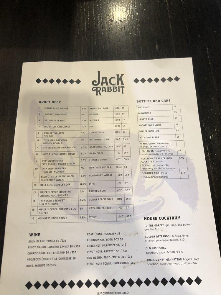 Menu at Jack Rabbit pub & bar, Buffalo, Elmwood Ave