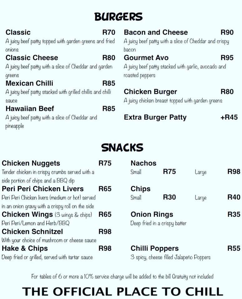 Menu at Lagerchinos Restaurant, Cape Town