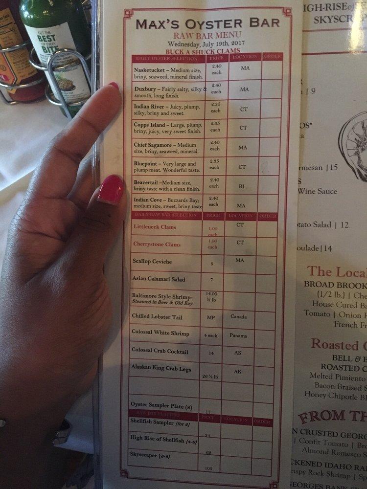Menu at Max's Oyster Bar, West Hartford