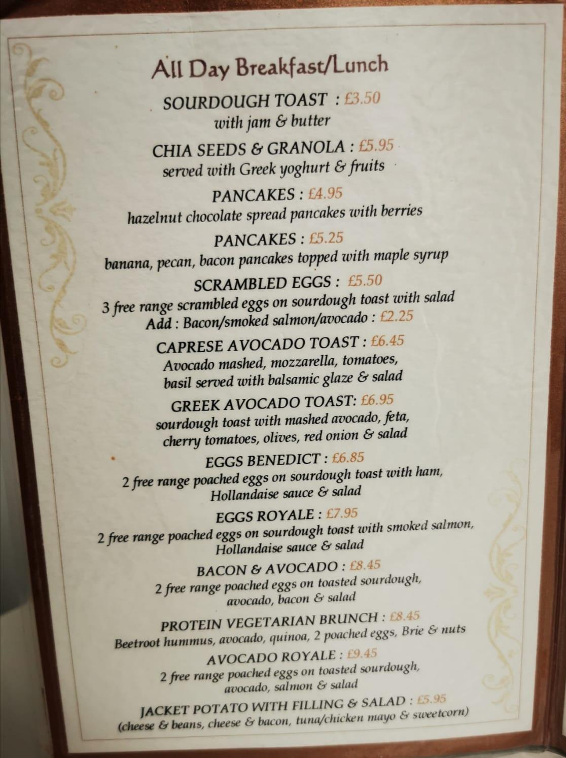 Menu at CHATEAU COFFEE HODDESDON cafe, Hoddesdon