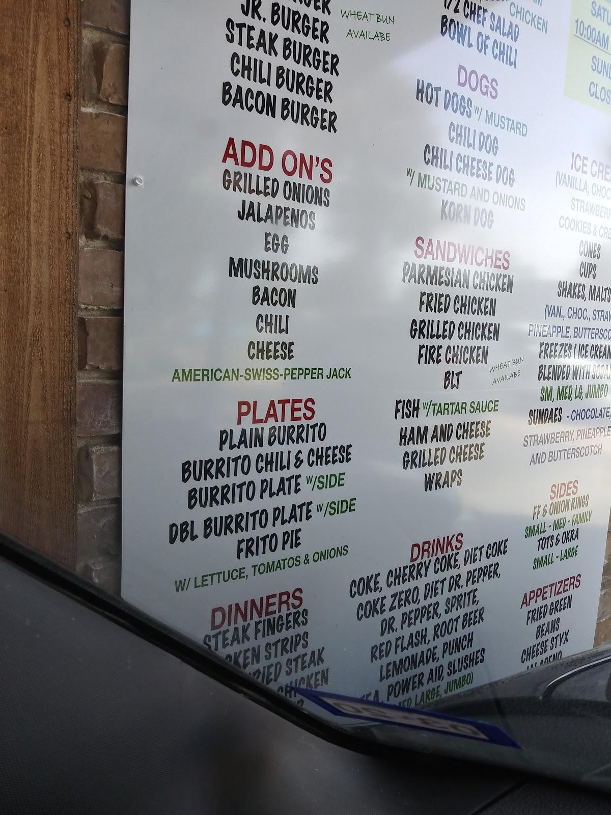 Menu at Jim's Big Burger restaurant, Victoria