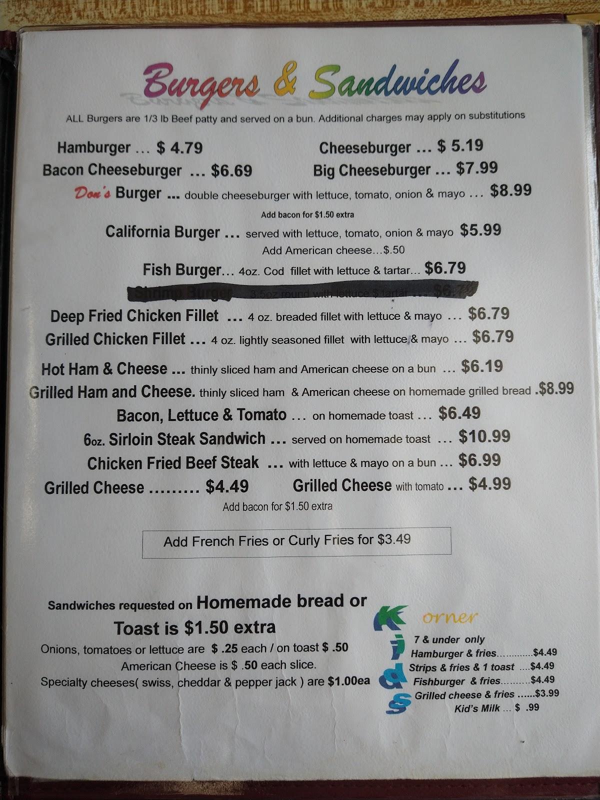 Menu at Don's Cafe, Morris