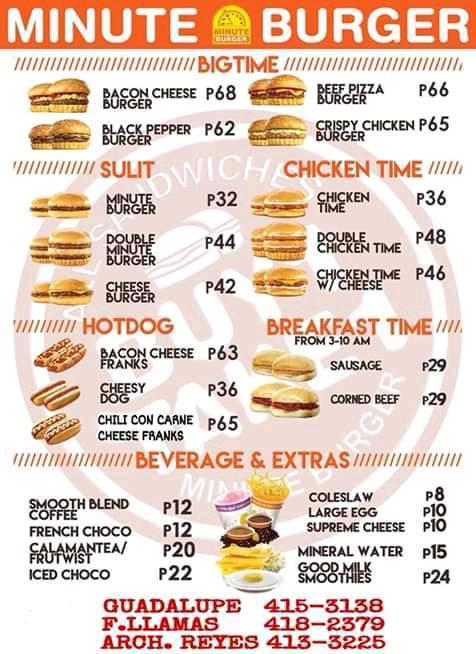 Carta Del Restaurante Minute Burger Fiesta Mall Branch Cotabato City