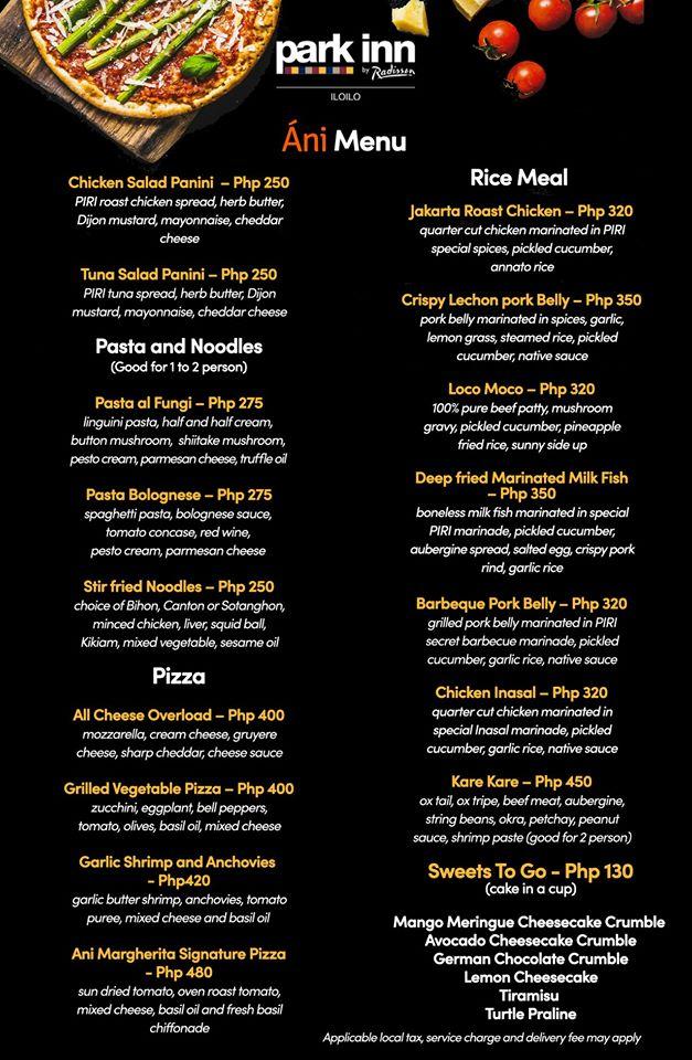 Menu at Ani restaurant, Iloilo City
