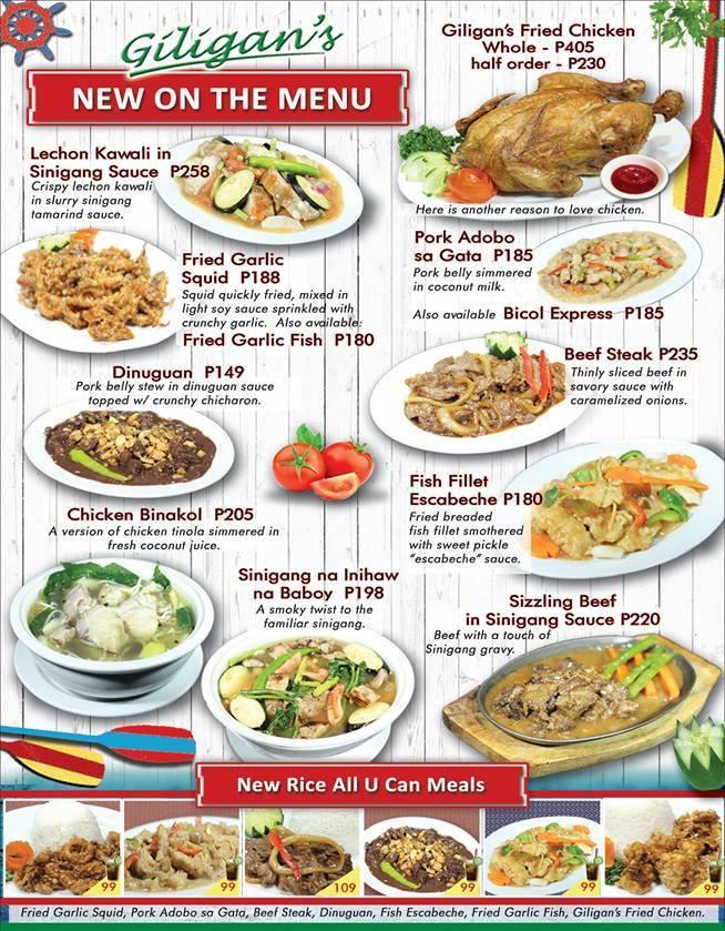 Menu at Giligans Restaurant SM Lanang Premier, Davao City