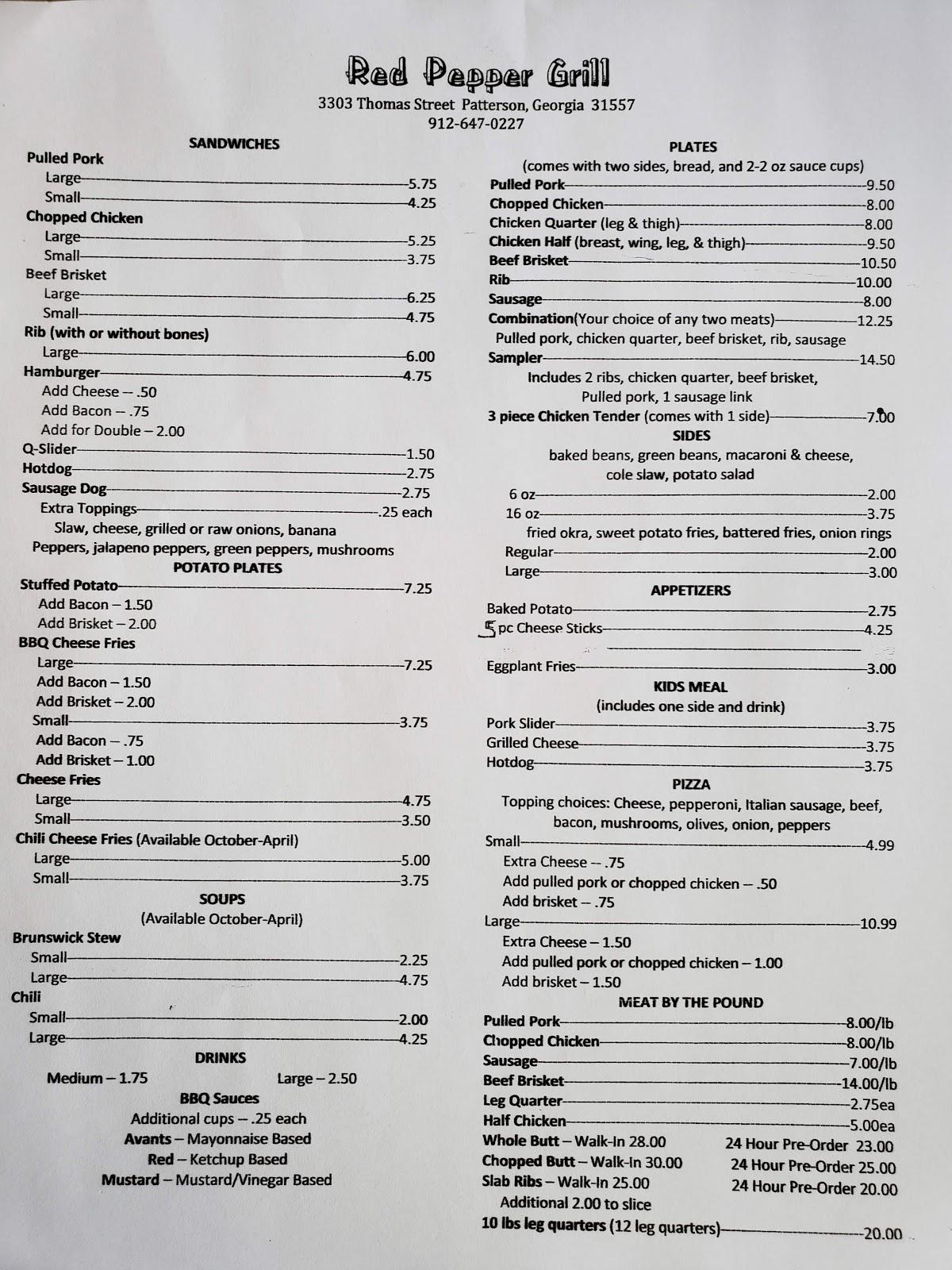 Menu at Red Pepper Grill BBQ, Patterson