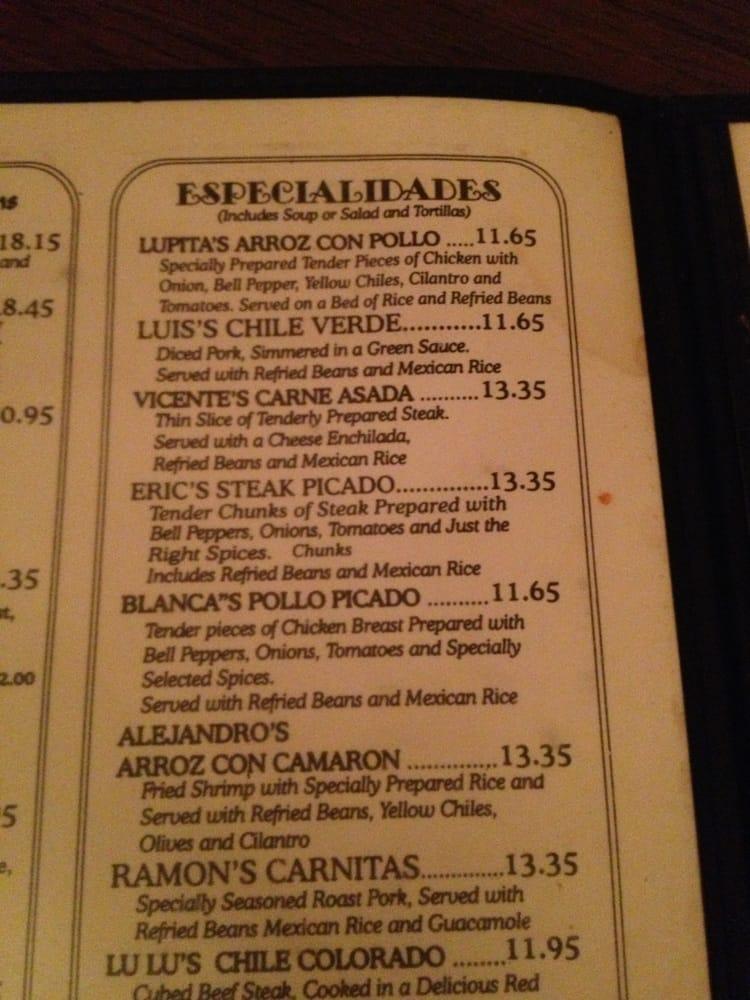 Menu at Señor Campos restaurant, La Habra