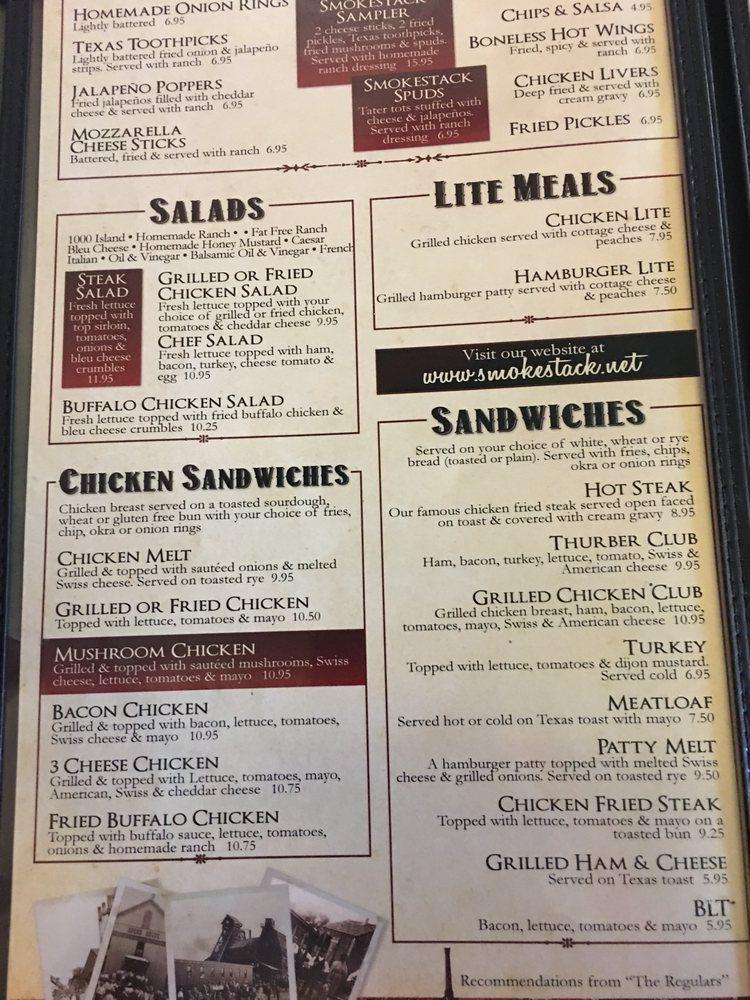 Menu at The SmokeStack Restaurant, Mingus, 239 Private Rd 741 Exit 367