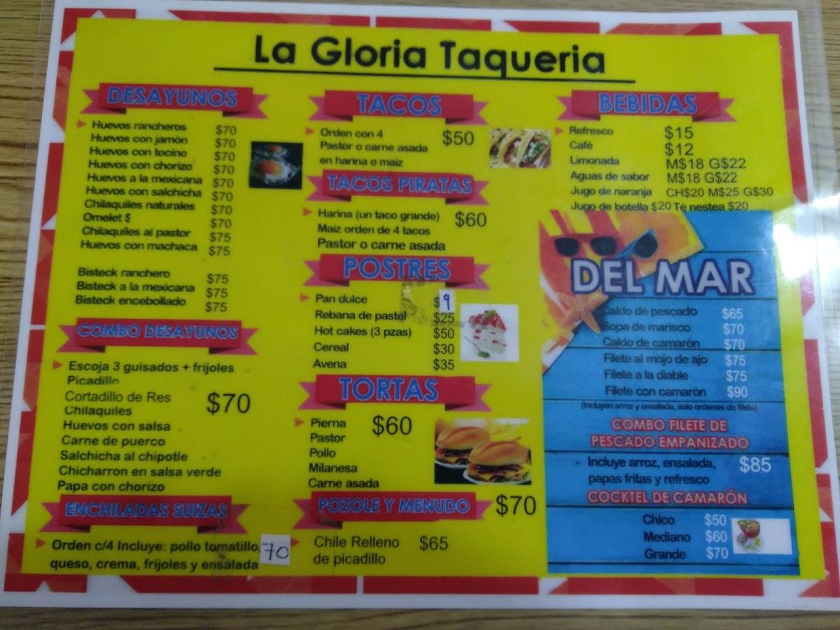Menu at La Gloria restaurant, Saltillo, Padre Flores 221
