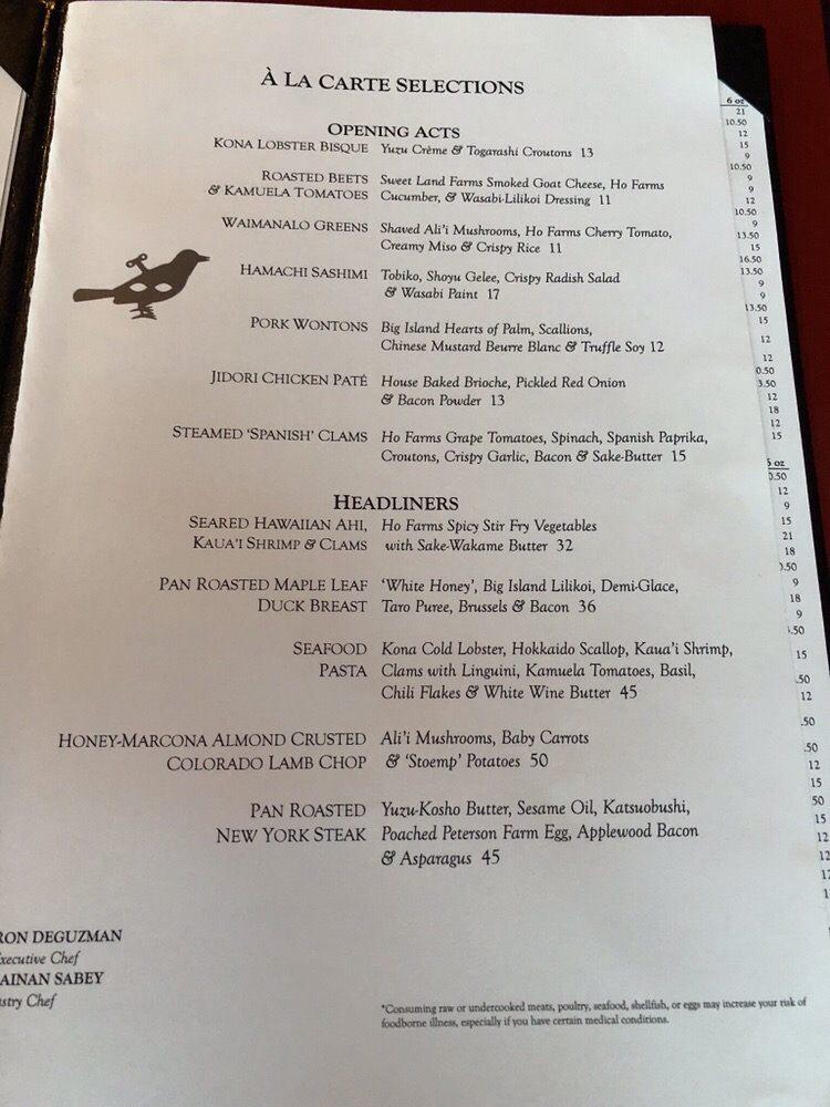 Menu at Stage Restaurant, Honolulu, Kapiolani Blvd