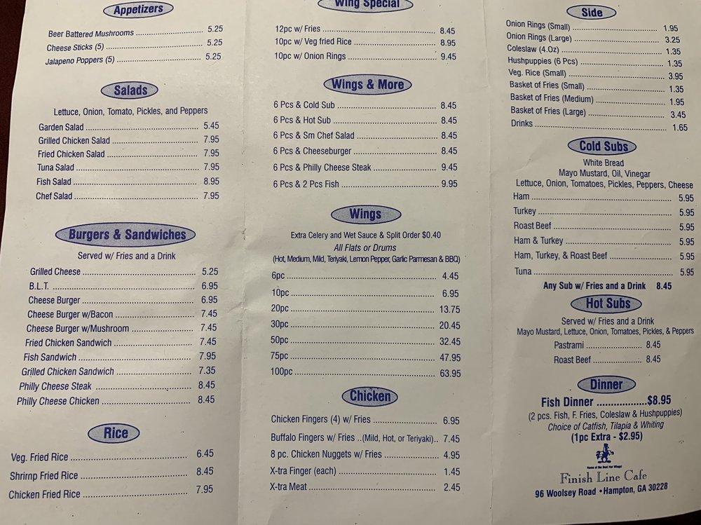 Menu at Finish Line Cafe, Hampton