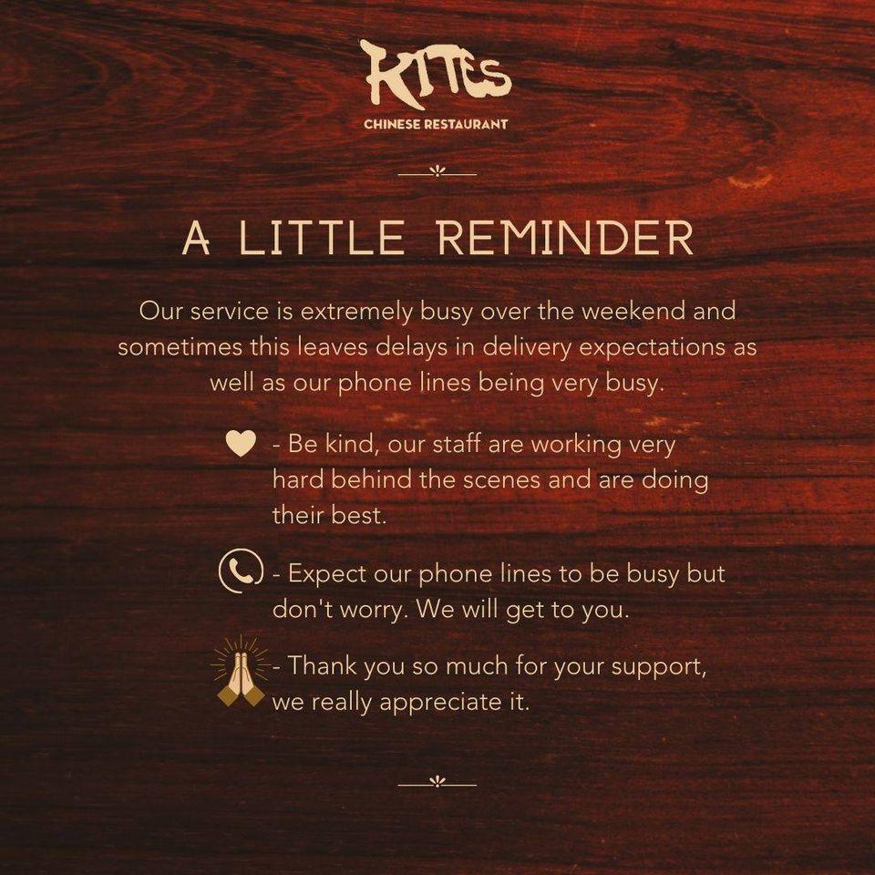 Menu at Kites Chinese Restaurant, Dublin
