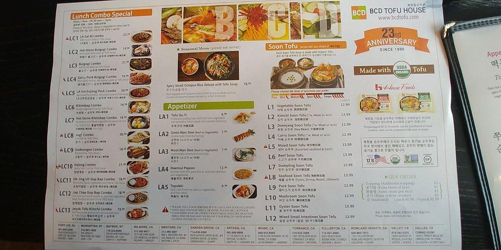 Carta del restaurante BCD Tofu House, Fort Lee