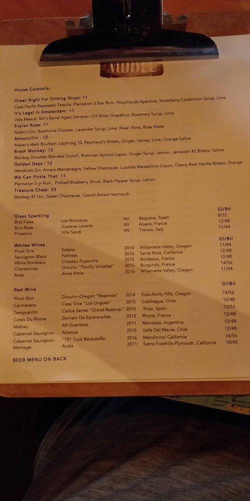 Menu at Morel restaurant, Milwaukee