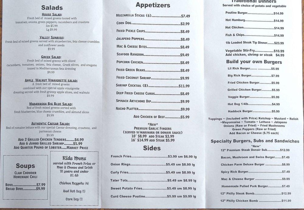 Menu at Big Ricks Burgers & Wings pub & bar, Madawaska