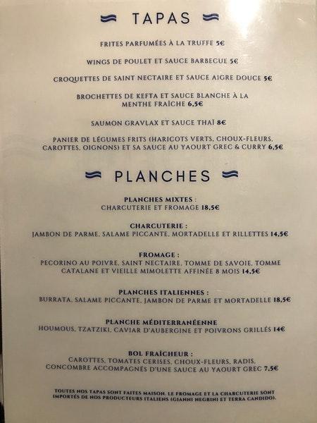 Menu at La Seine Café, Paris, 32ter Bd de la Bastille