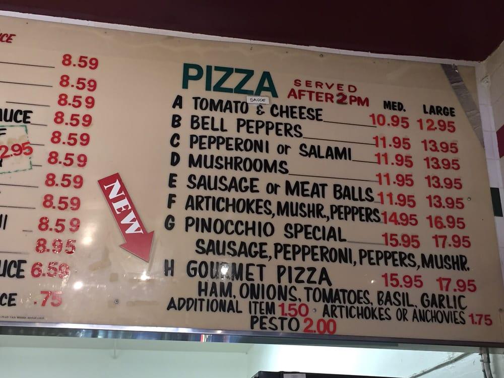 Menu at Pinocchio Restaurant, Burbank