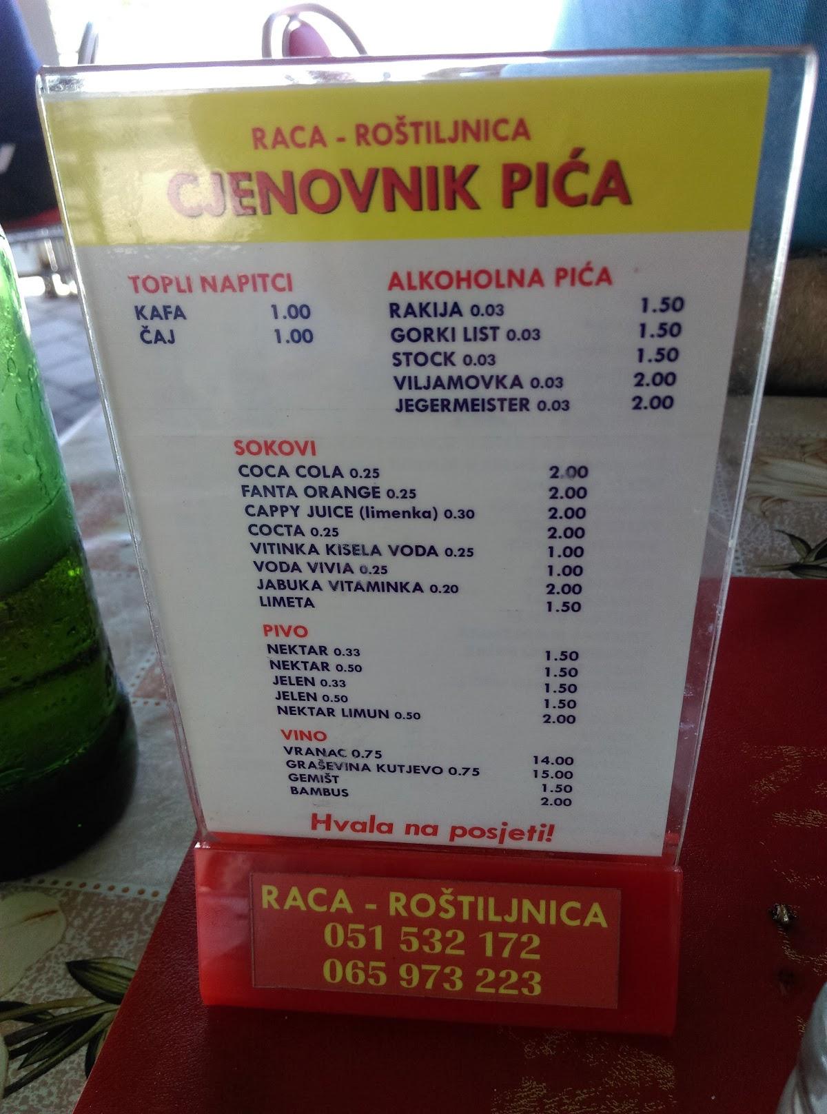 Menu at Roštiljnica i mesnica 