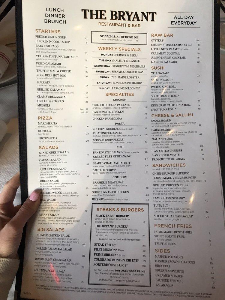 The bryant outlet menu