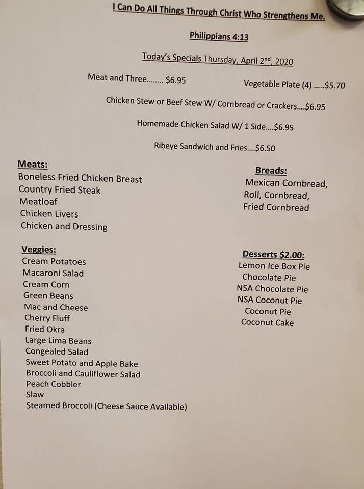 Menu at Momma Jean's RestaurantFlorence, Florence