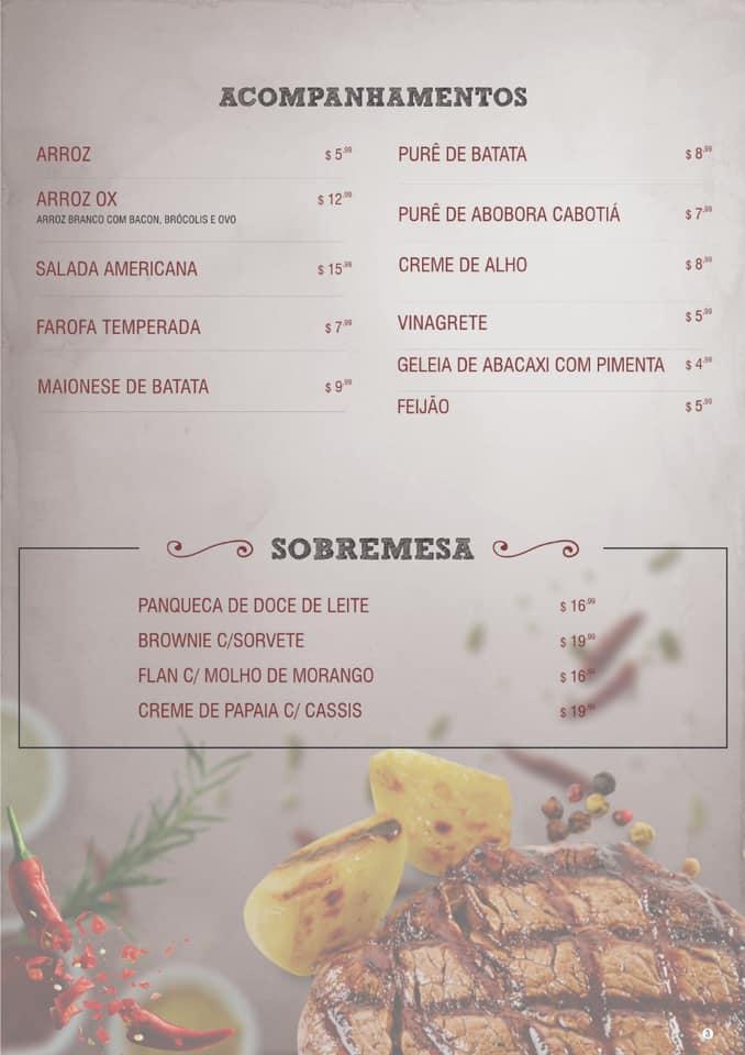 OX STEAK HOUSE cardápio