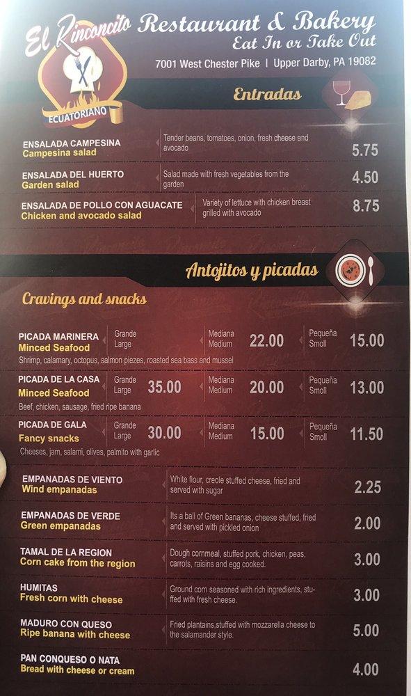 Menu at El Rinconcito Restaurant Ecuatoriano & Bakery, Upper Darby