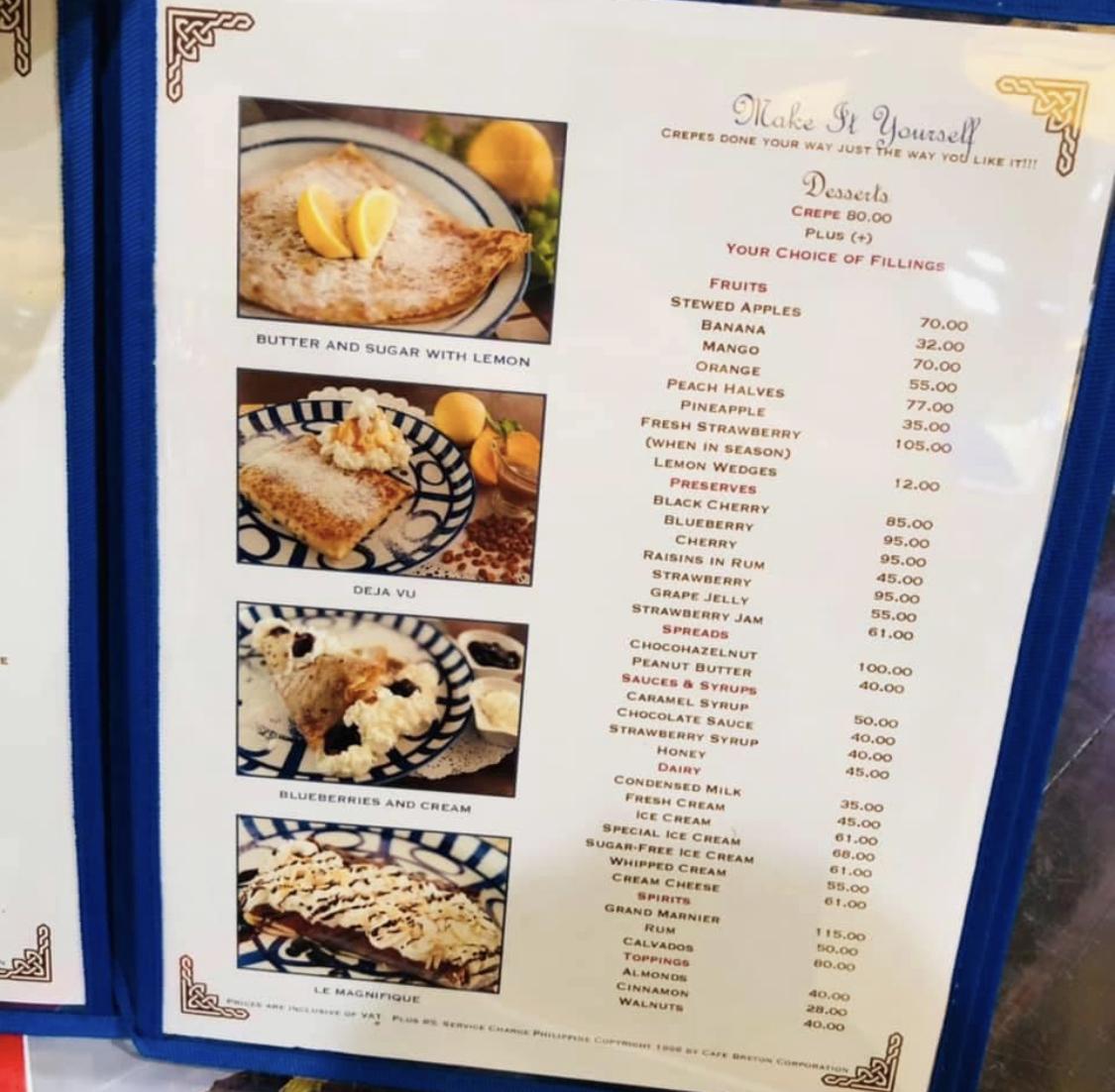 Menu At Cafe Breton Robinsons Magnolia Quezon City