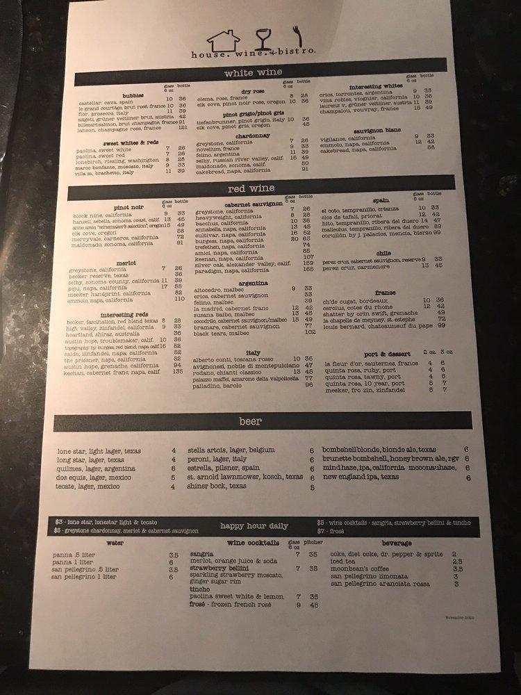 Menu at House Wine & Bistro pub & bar, McAllen