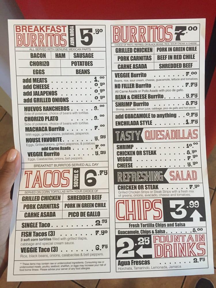 Carta del restaurante PHX Burrito House, Phoenix