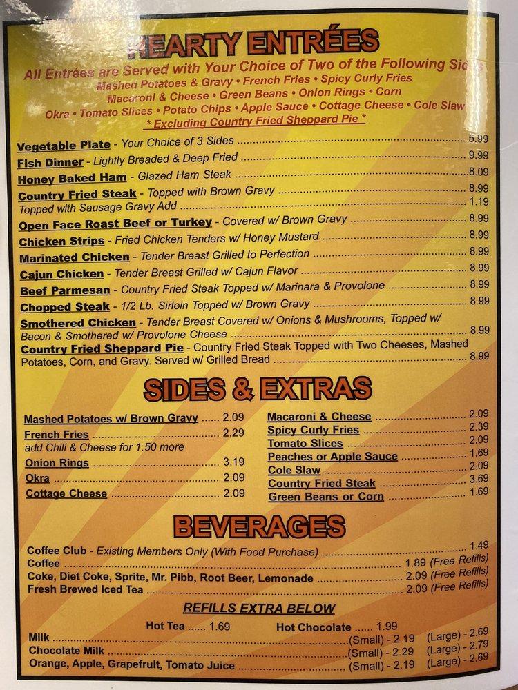 Menu at Sunrise Grill restaurant, Tavares