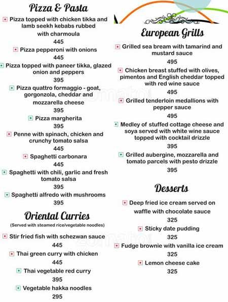 Sky Lounge menu