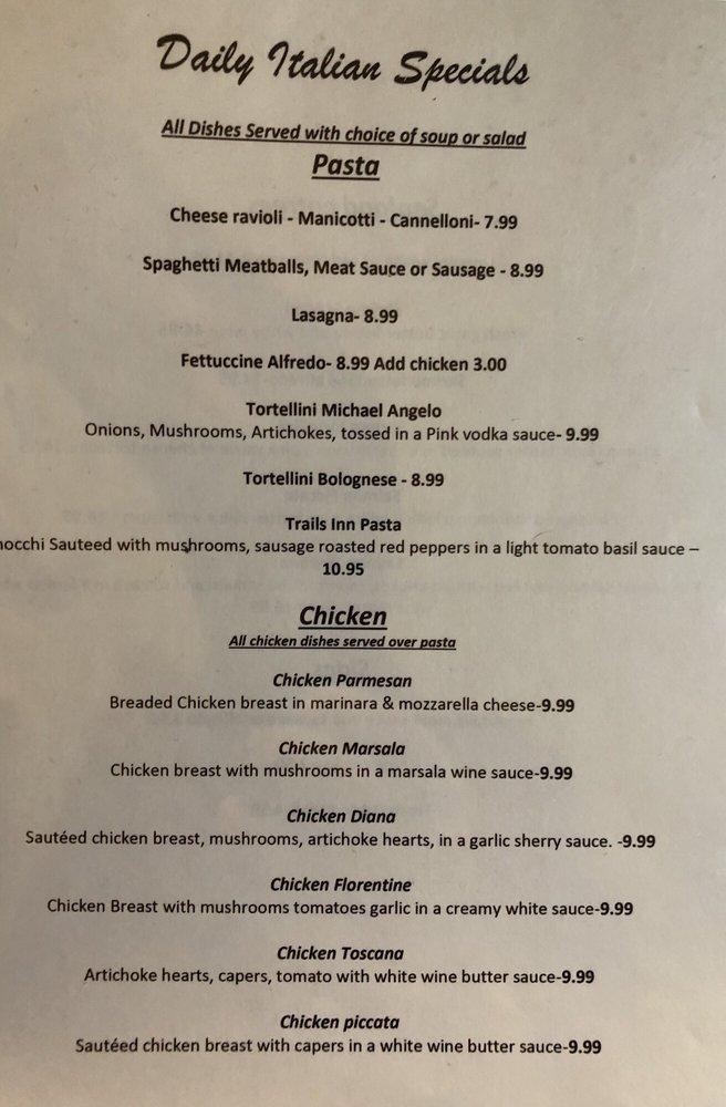 Menu at Trails Inn Restaurant, Gainesville