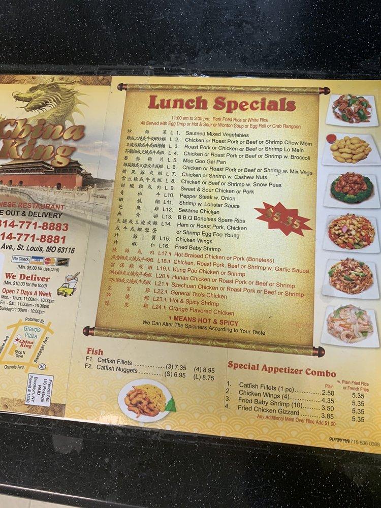 Menu at China King restaurant, St. Louis, Gravois Ave