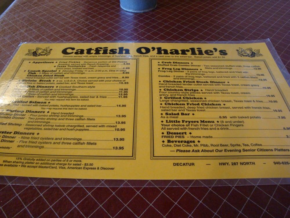 Menu at Catfish O'Harlies restaurant, Decatur