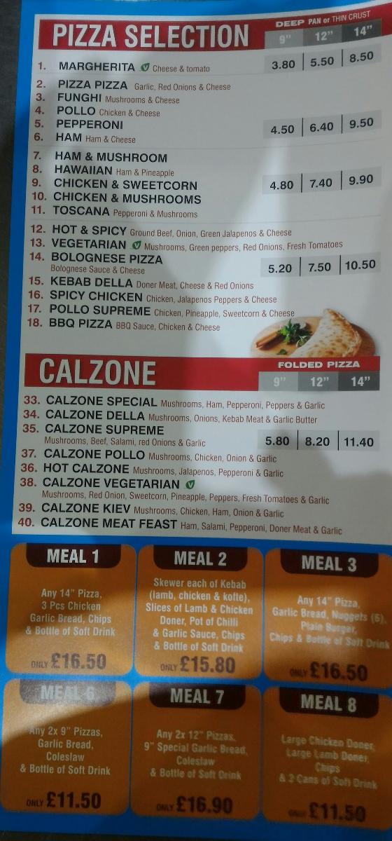 Menu at Maltby Charcoal Grill pizzeria, Braithwell