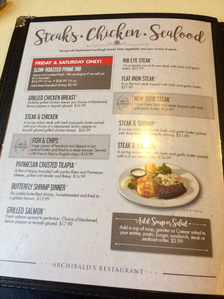 Menu at Archibald’s Restaurant at Gardner Village, West Jordan