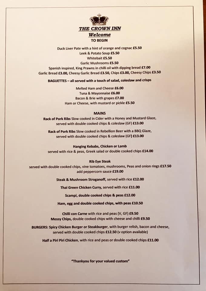 Menu at The Crown Inn pub & bar, Sydenham