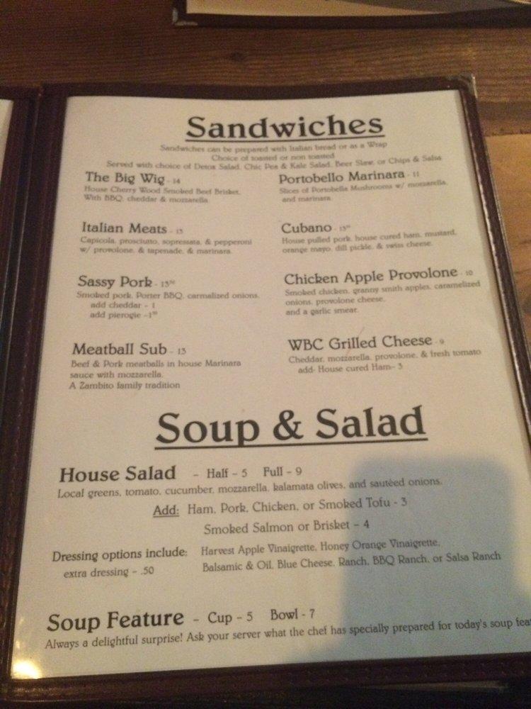 Menu at Wheeling Brewing pub & bar, Wheeling