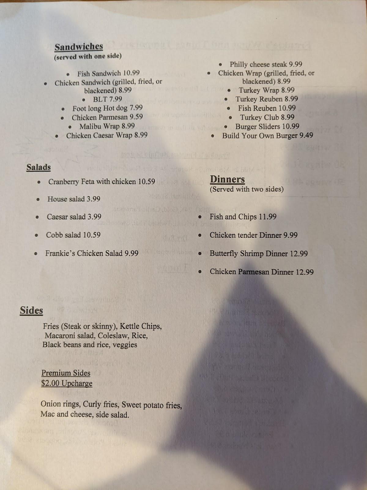 Menu at Frankie's Wings and Things ( Melbourne, FL) restaurant