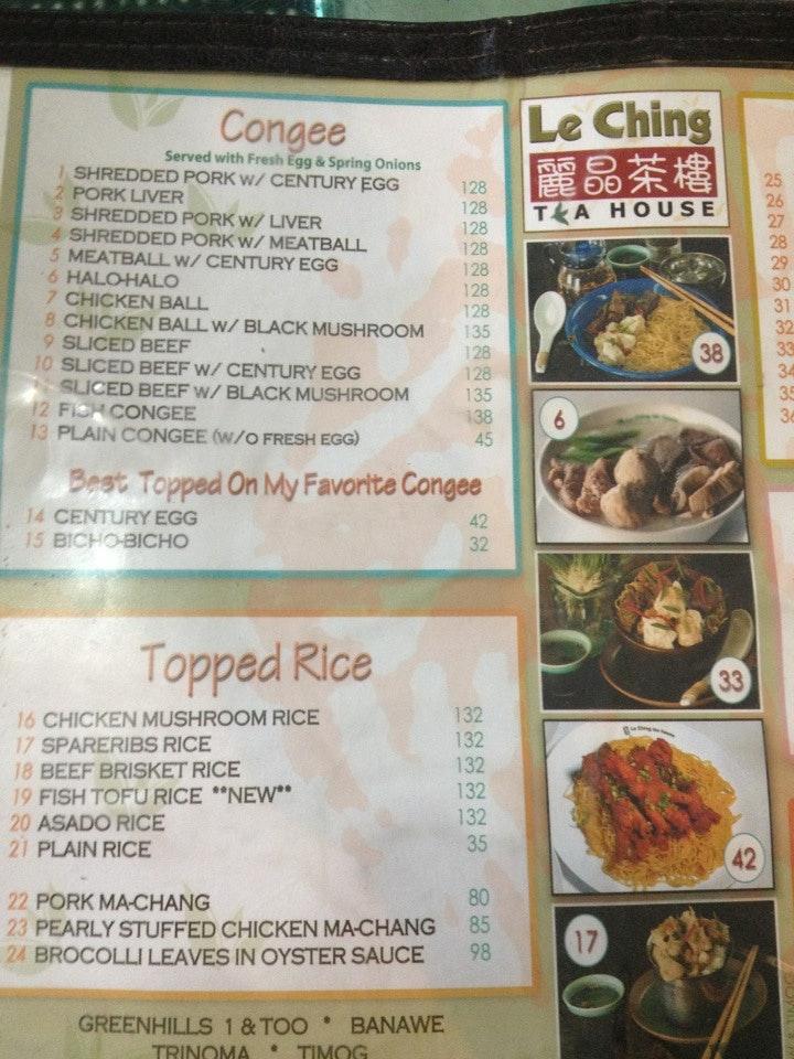 Menu at Le Ching Tea House restaurant, Quezon City, MCV Building