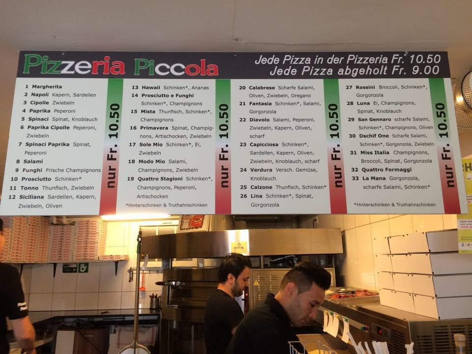 Menu at Piccola, Gossau