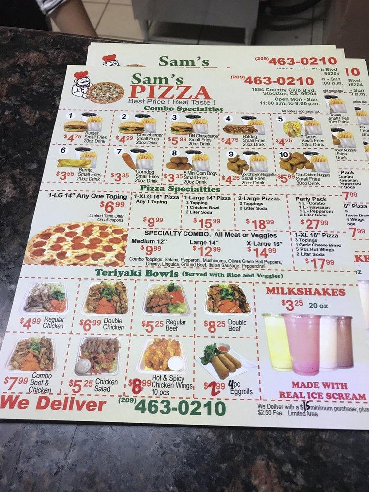 Menu at Sam's Pizza pizzeria, Stockton, Country Club Blvd