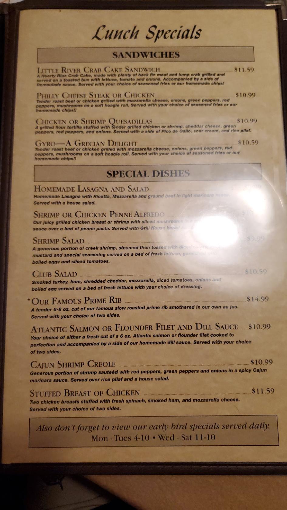 Menu at Grill House pub & bar, North Myrtle Beach